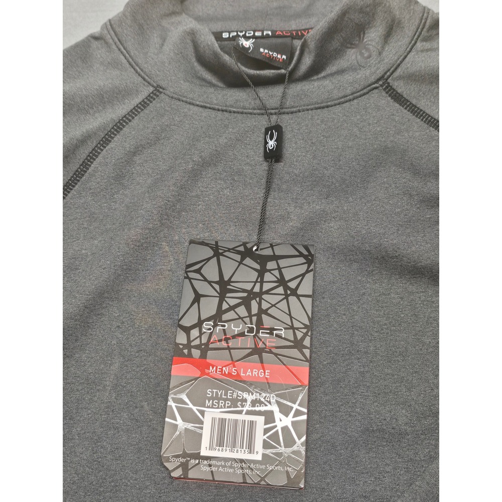 Spyder Active Mens Large Gray Black Mock Neck Long Sleeve Performance Top SPM124